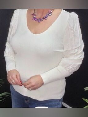White Birch Plus 1XL Cream V-Neck Puff Sleeve Top NWOT Romantic Boho